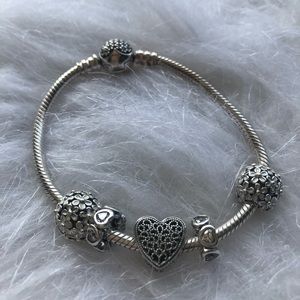 Pandora Bracelet with 2 clips 2 spacers & 1 charm